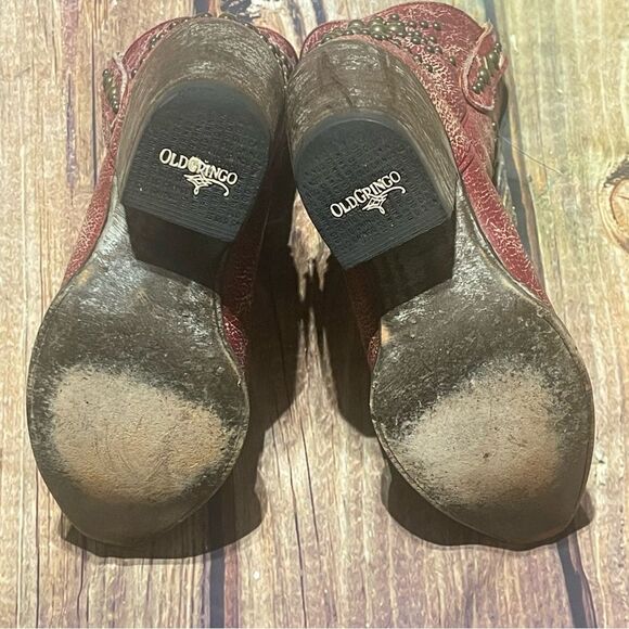 Old Gringo womens red studded distressed cowboy bootsSize 7 1/2 Preowned - Picture 12 of 16